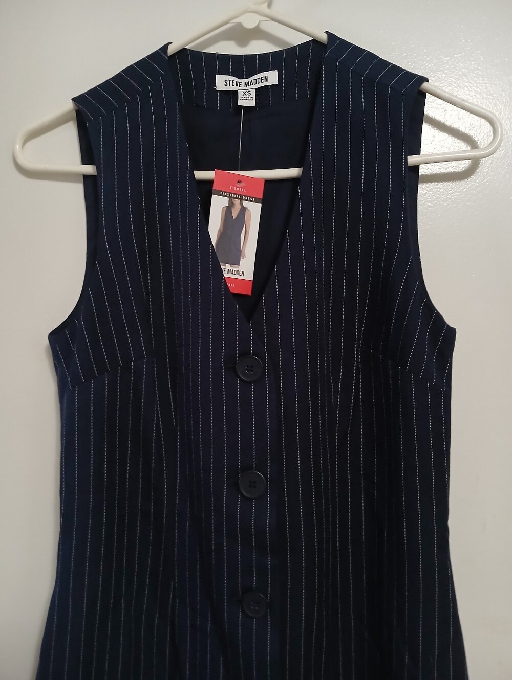 Steve Madden Pinstripe Mini Sleeveless Vest Dress XS Navyblue